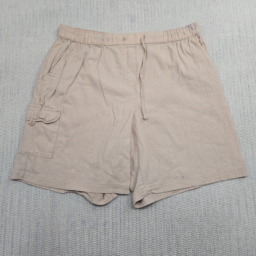 White Stag Shorts Womens 1X 16W Stretch Waist Beige Pull On Pucker Cargo Plus